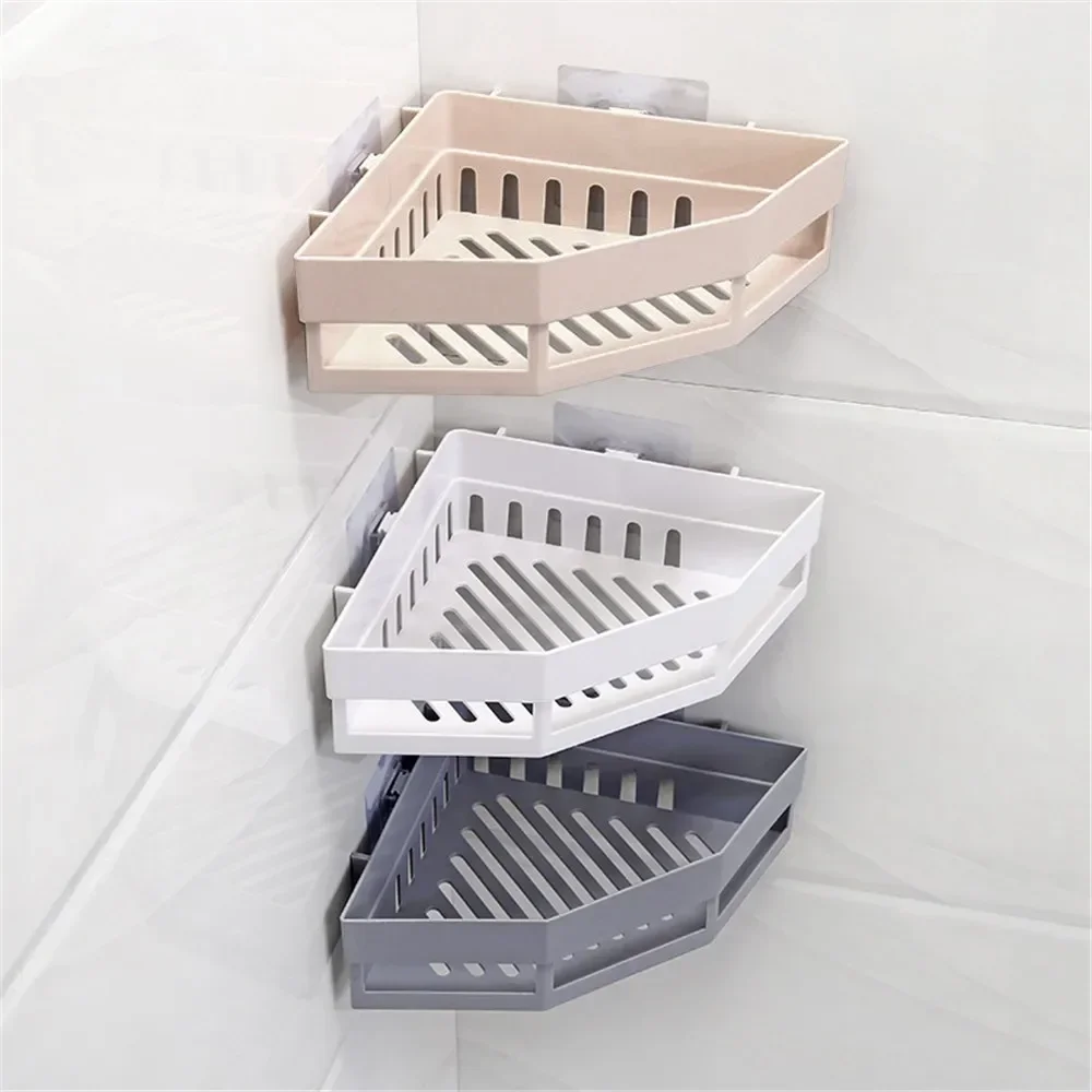 Creative Traceless Plastic Bathroom Kitchen Storage Rack Organizer Bathroom Hollow Corner Shelf Shampoo Holder Home Accessories