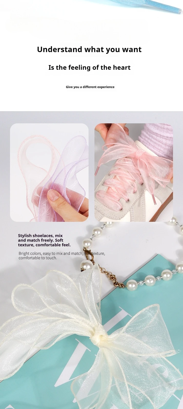 Fischschwanz-Organza-Schnürsenkel, Transparente Schleifen-Schnürsenkel, Elegante Ersatz-Schnürsenkel für Sneaker, Freizeitschuhe – Detail 3