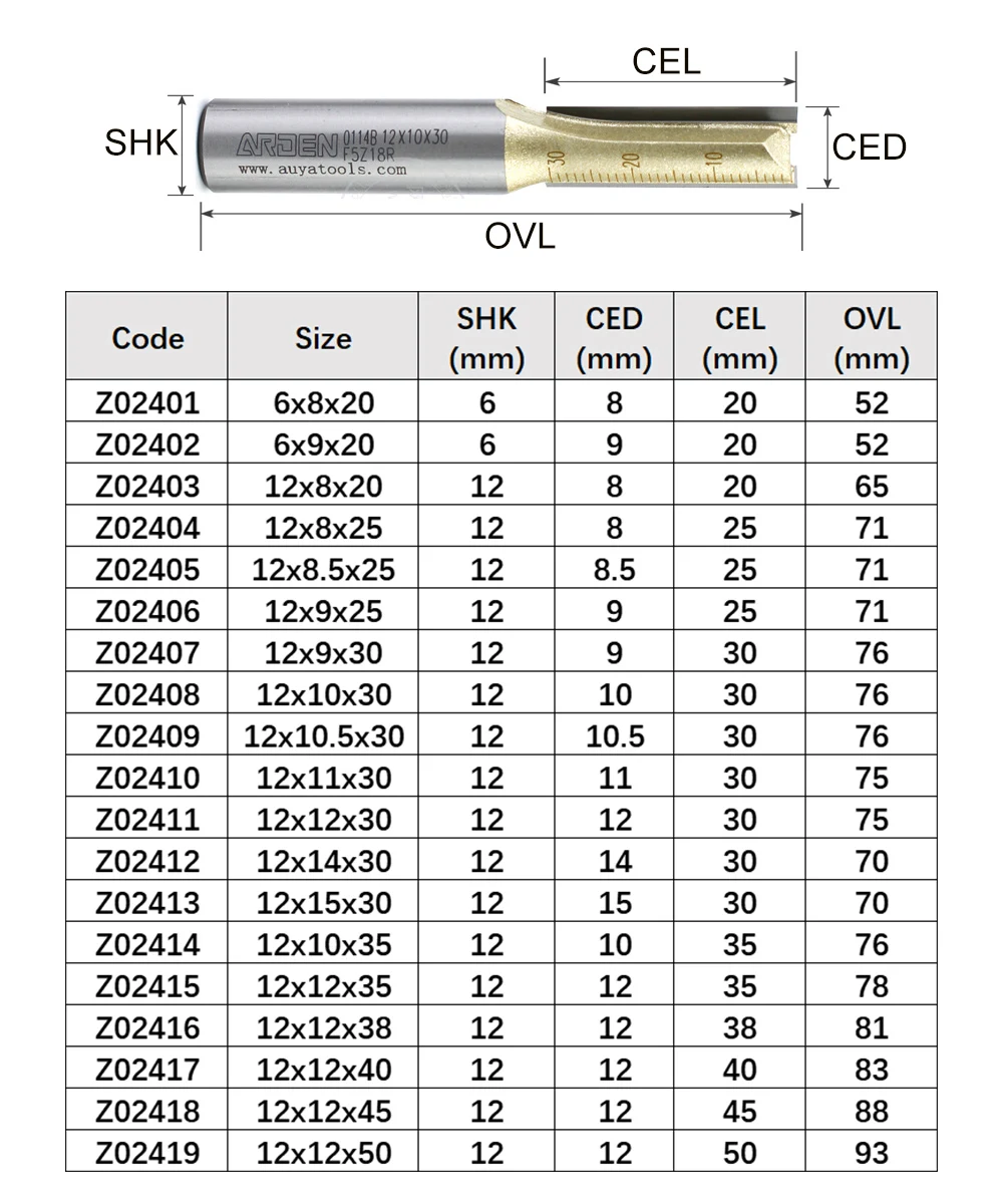 Imagem -02 - Arden-metric Shank Roteador Reto Carbide Flute Extended Straight End Gravação do Moinho Ferramenta de Corte Fresa mm 12 mm