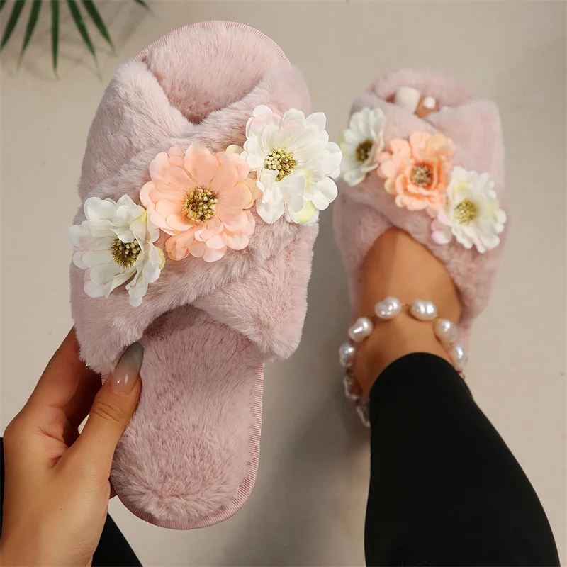 COOTELILI 2024 Women Slippers Warm Slippers Women's Comfortable Indoor Floor Slippers Flat Soft Fur Shoes Women 36-41