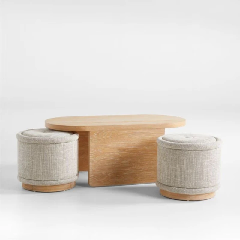 Solid wood multifunctional coffee table, combined with homestay and hotel lobby layout, space-saving, high utilization rate