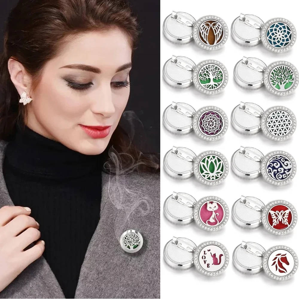 New Aromatherapy Jewelry Brooches Aroma Diffuser Brooch Tree of Life Flower Open Locket DIY Perfume Essential Oil Perfume Brooch