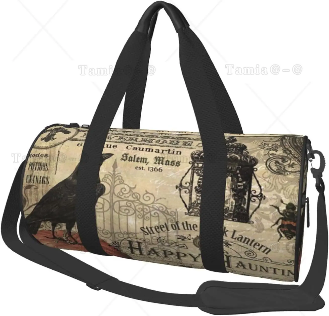 Gym Bag Vintage Crow Pumpkin Happy Hunting Duffel Barrel Bag Backpack Lightweight Travel Cylinder Bags for Swim Training