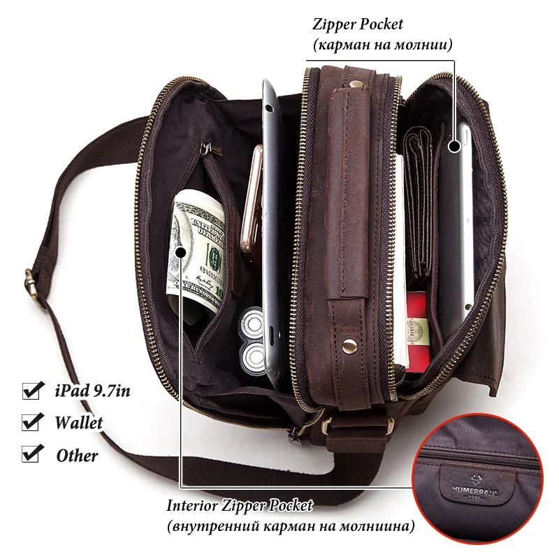 

Crazy Horse Leather Men Messenger Bags New Fashion Business Casual Crossbody Leather Male Shoulder Bag Large Capacity Sling Sac