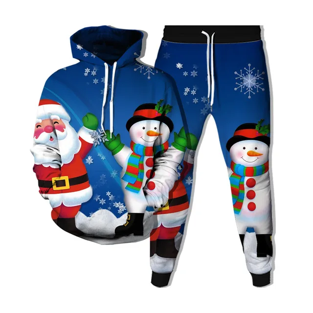 New 3D Printing Couple Christmas Fashion Men Women Tracksuits Crewneck Hoodies+pants Plus Size S-7XL Men Clothing