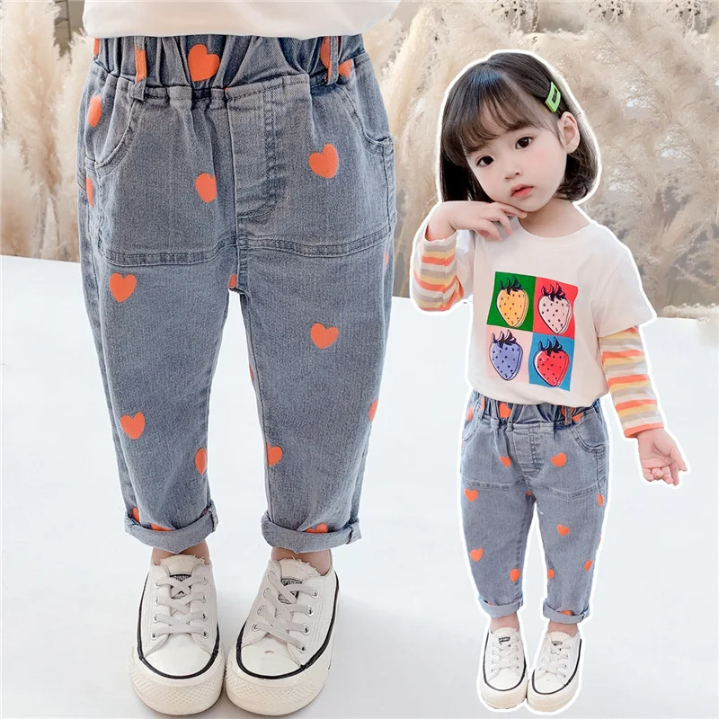 

Girls Long Pants Cotton Jean Trousers 2023 Sweetheart Spring Summer Plus Size Teenagers Baby's Kids Children's Clothing