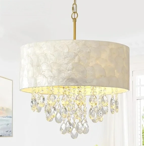 

Shell Crystal Chandeliers For Bedroom Dining Room Coastal Style Round K9 Crystal Pendant Light Fixture Indoor For Hallway