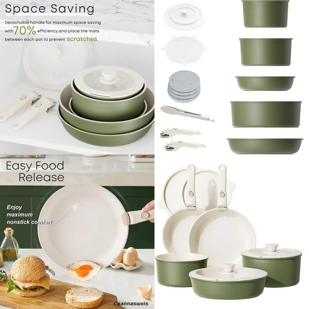 

Stackable Induction Cookware Set: 5-Piece Nonstick Pots & Pans with Removable Handles, Dishwasher Safe for RV, Camping, Oven & S