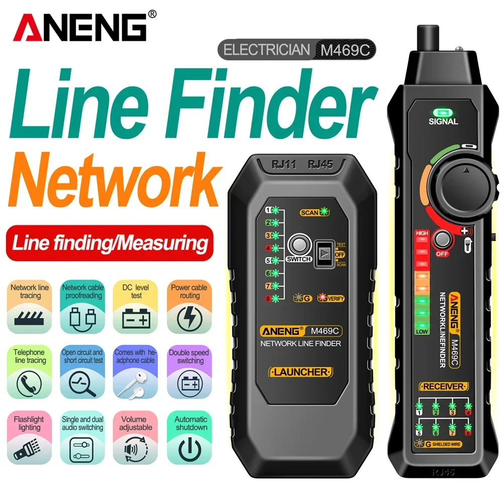 ANENG M469C Анализатор сетевого поиска RJ11 RJ45 Кабель локальной сети Тест сетевого кабеля Инструмент для ремонта сетевого кабеля