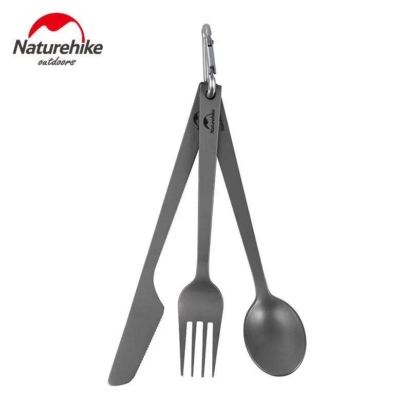 Naturehike Ultralight Outdoor Tableware Set Spoon Knife Fork Healthy Titanium Unbreakable Portable Tableware Folding Camping