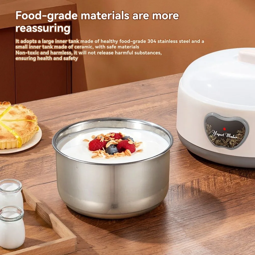 BAAN-Yogurt Machine Small Household Fully Automatic Stainless Steel Yogurt Machine DIY Yogurt Fermentation Machine EU Plug