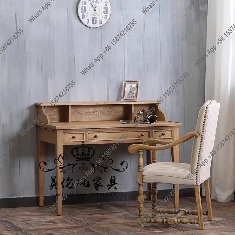French retro old desk American country oak writing table simple European style pull office computer desk customization