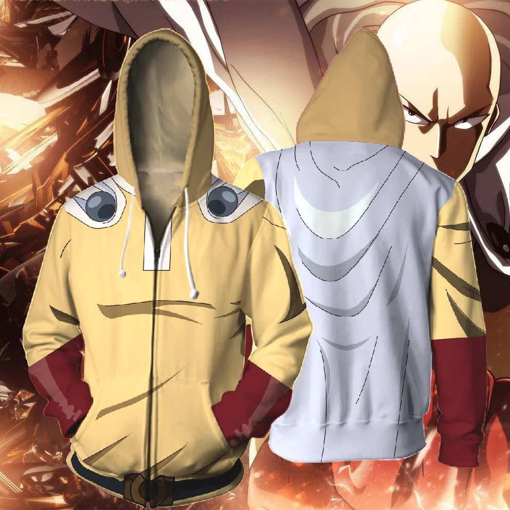 Anime OPM ONE PUNCH MAN Hoodies Saitama Jacket Cosplay Hooded Genos Streetwear Hoody Zipper Clothes Unisex Streetwear Coat