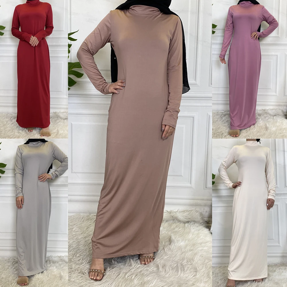 

Women Long Sleeve Turtleneck Maxi Dress Underdress Muslim Abaya Islamic Clothing Robe Arab Gown Dubai Turkey Kaftan Ramadan Eid