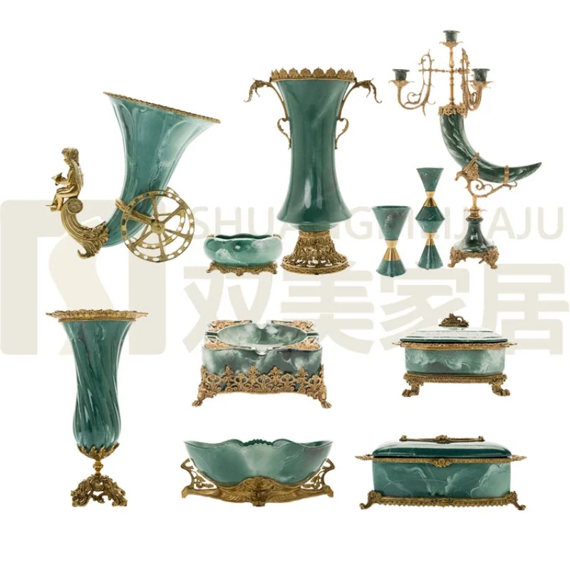 Ceramic with Copper Villa Decoration Porcelain Ornaments Bedroom Decoration