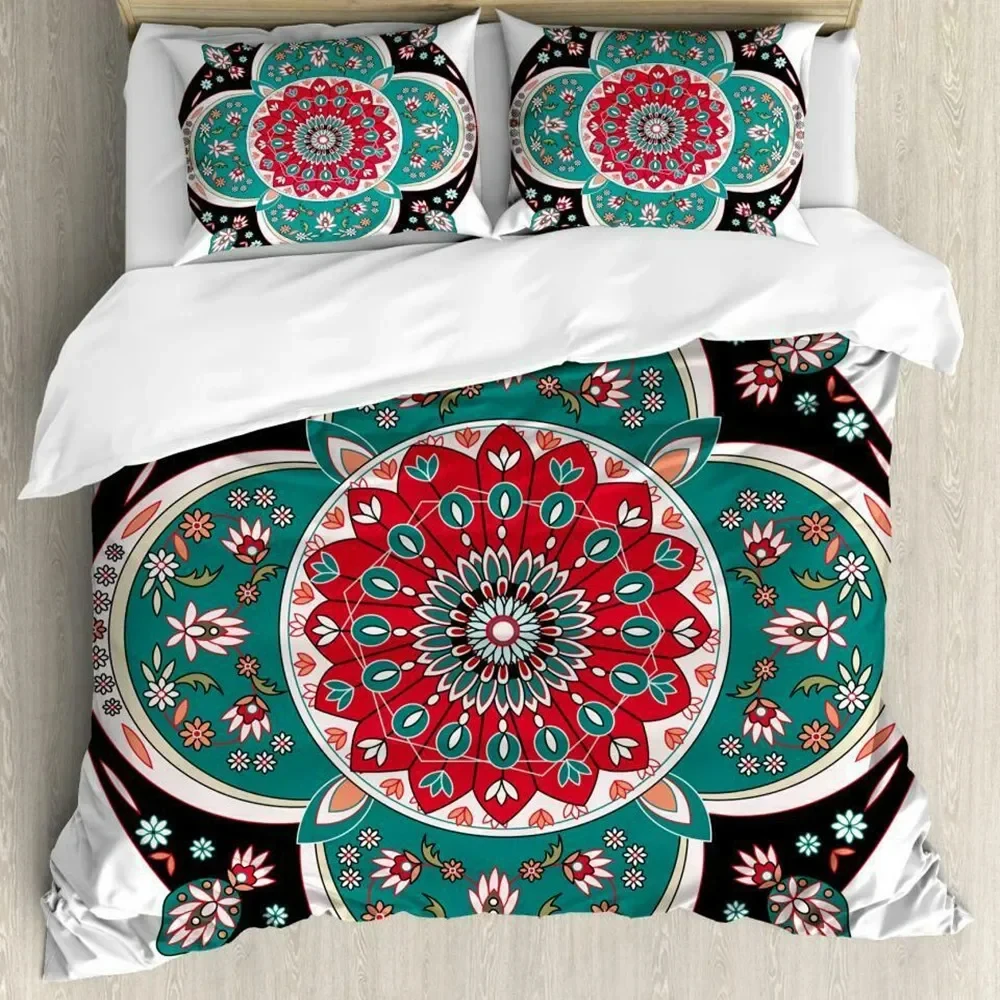 Hippie Mandala Duvet Cover Single King Geometric Comforter Cover Bohemian Style Flower Bedding Set Exotic Tribe Bedroom Decor