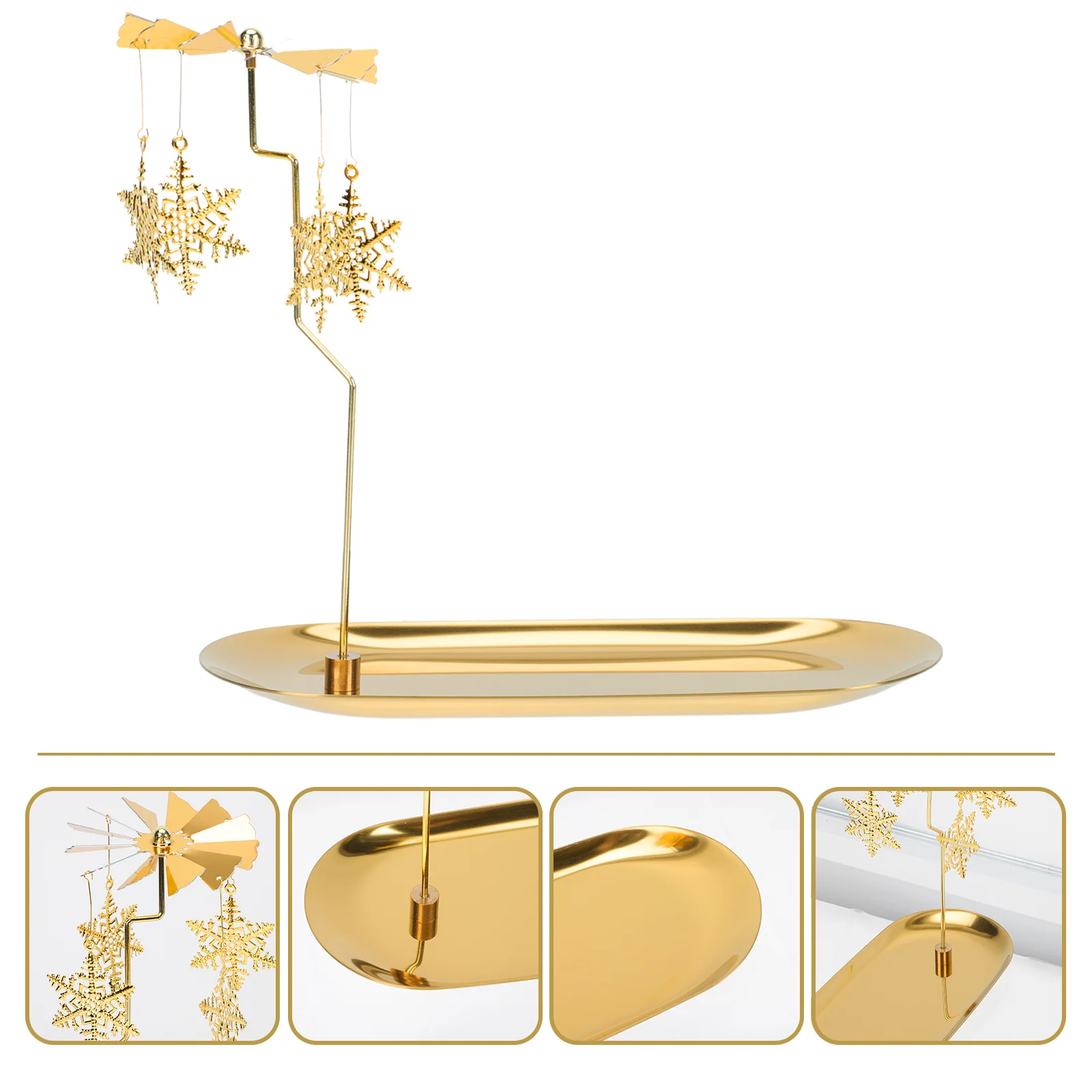 

1 Set Snowflake Rotating Holder Golden Tray Christmas Table Decoration Winter Home Decor Alloy Candlestick Stand