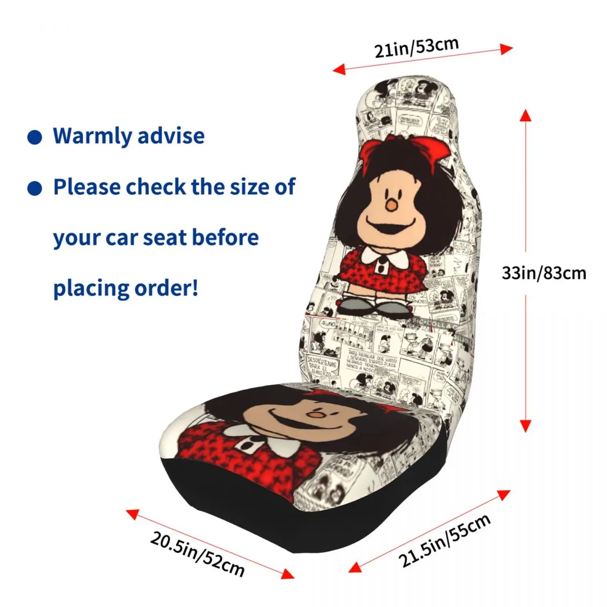 Anime Mafalda Universal Auto Car Seat Covers Fit Any Truck Van RV SUV Customized Cartoon Bucket Seat Protector Cover 2 Pieces