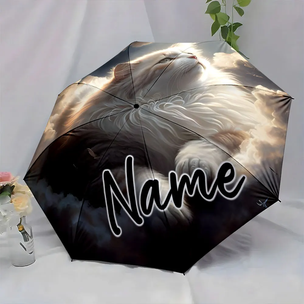 Custom Name Umbrella Artistic Cat Design on an Umbrella Print 8 Iron Ribs Folding Umbrella Auto-Open Fashion Sunshade