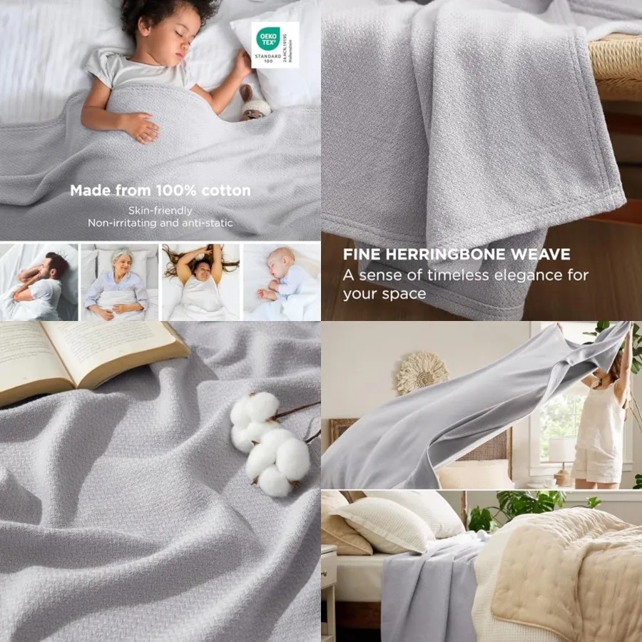 

GentleSoft 0 Cotton Blanket Size for Bed Breathable and Lightweight, Soft Cozy Textured Herringbone Woven Blanket for Summer Sp