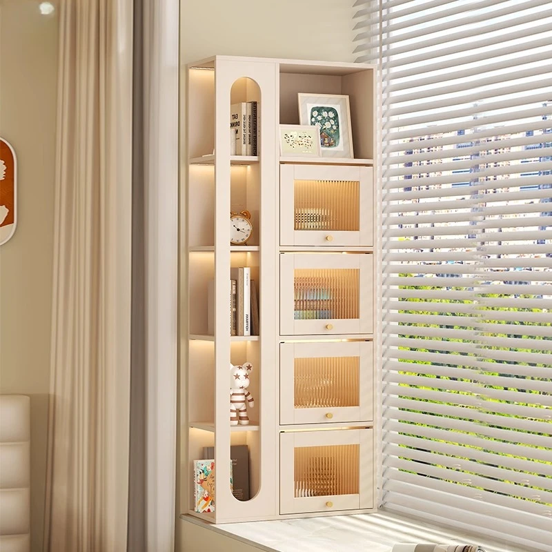 Cream wind bay window bookcase Window sill Locker Bookshelf Household side floor to ceiling Balcony Storage Cabinet