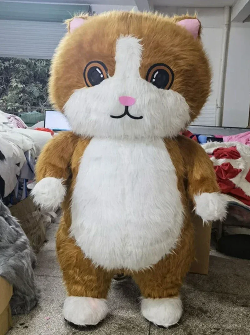 Aufblasbares graues Katzen-Maskottchen-Kostüm für Erwachsene, tragbar, aufblasbare Anzüge, Tierfiguren, ausgefallenes Bühnenkleid, keine Batterie