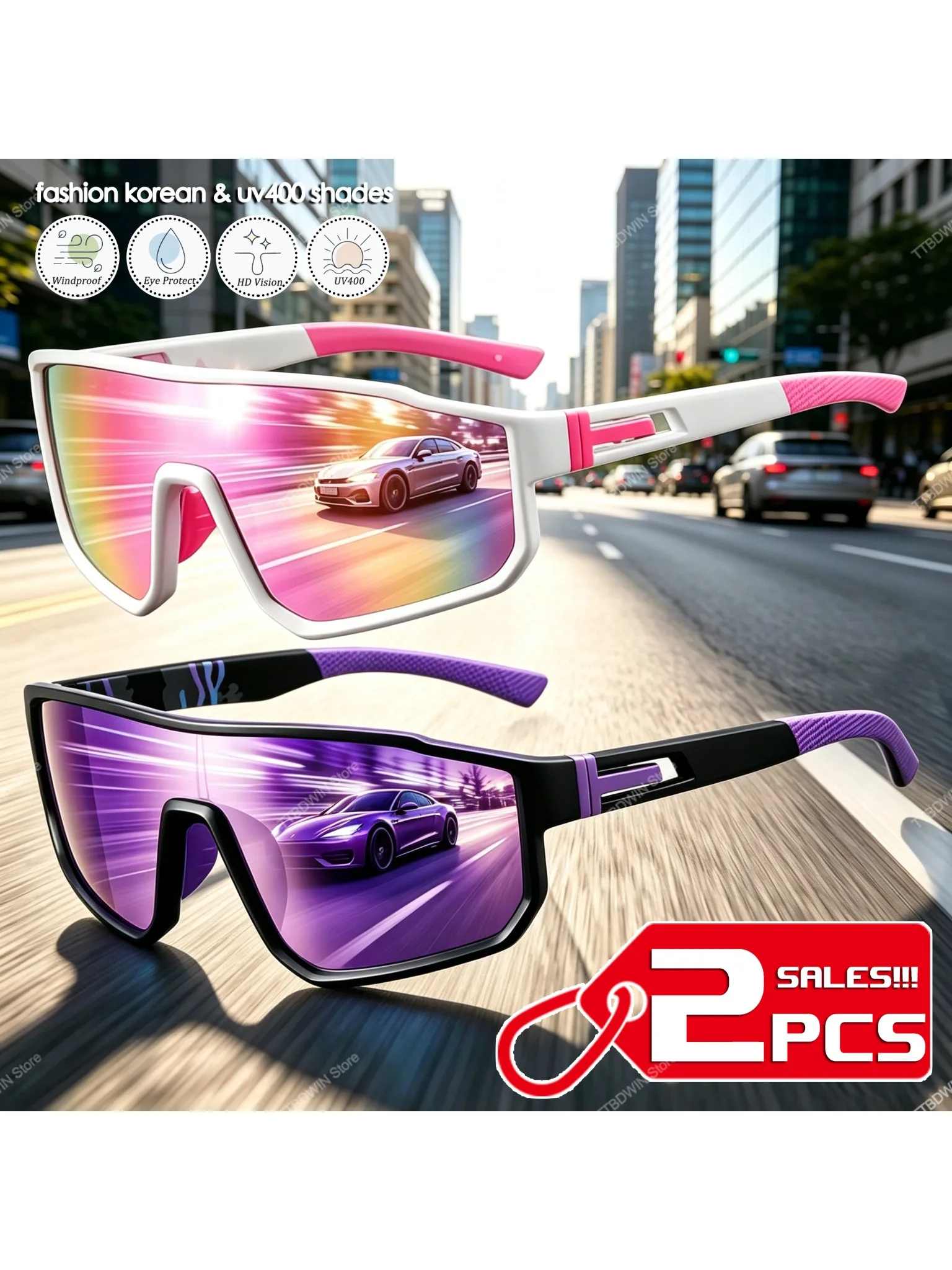 AliExpress NONE 2Pcs Men Oversized Cycling Glasses Bicycle Windproof Colorful Coating Sunglasses Outdoor Sports Motorcycle UV400 Shades