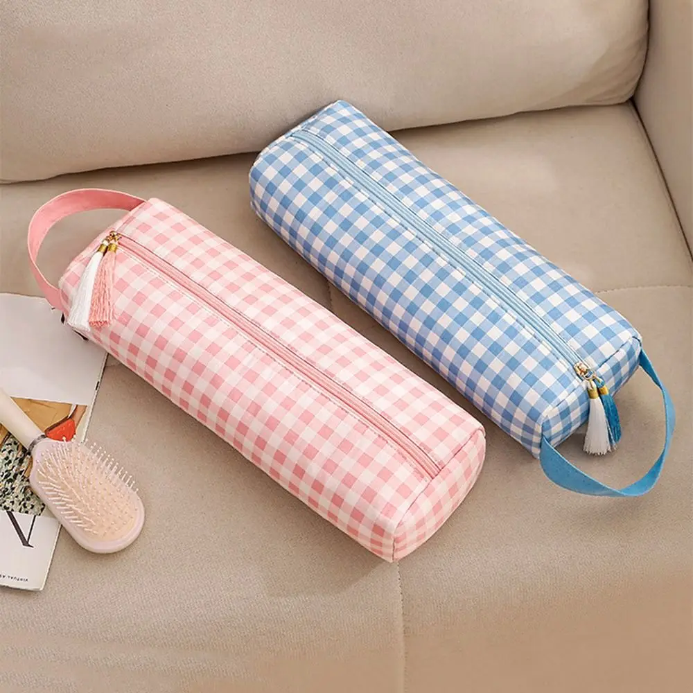 Plaid Pattern Hair Dryer Storage Bag Soft Large Capacity Curling Iron Carrying Case Zipper Closure with Handle