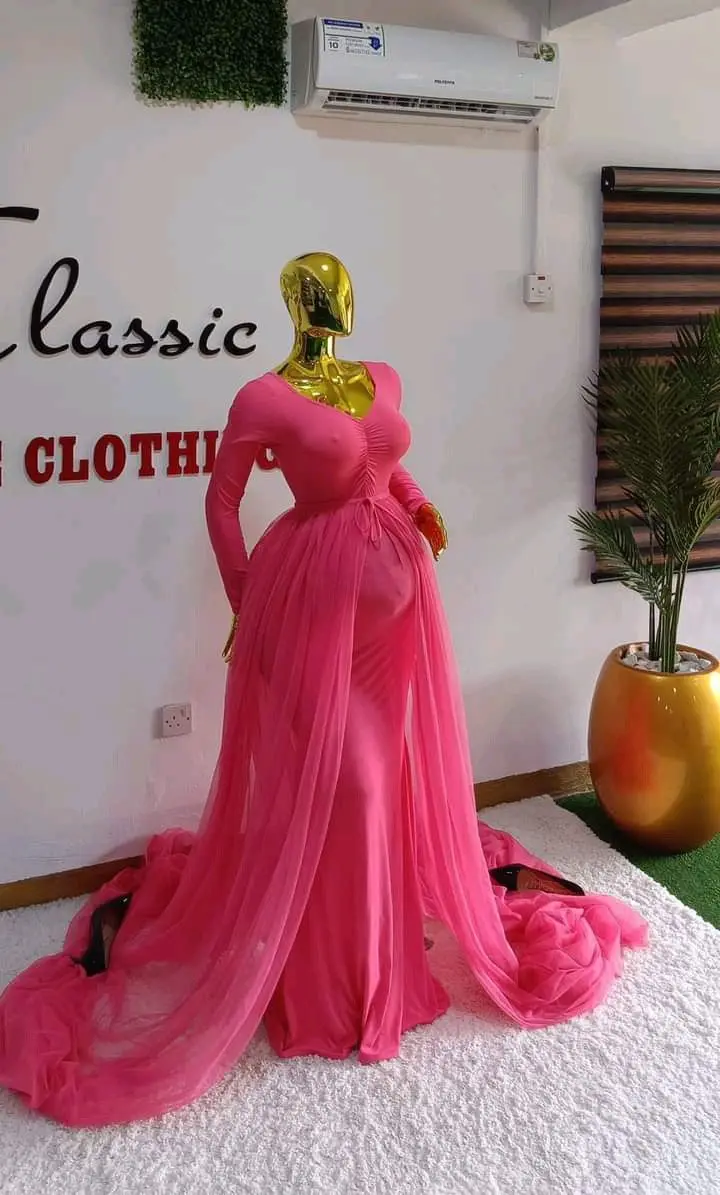 

Hot Pink Long Sleeve Maternity Dresses for Formal Party Mermaid Pregnant Women Dress with Detachable tail Babyshower Gown