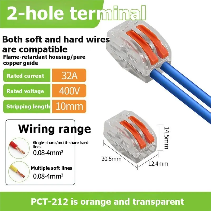 AB02 Parallel Splitter Electrician Connector 100 Pieces PCT-212 Wire Connectors Quick Wiring Terminal Soft And Hard Wire Head