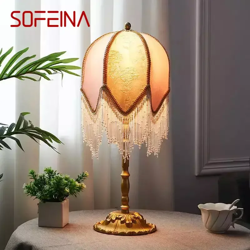 

SOFEINA French Tassels Table Lamp American Retro Living Room Bedroom Villa European Pastoral Creative Desk Light