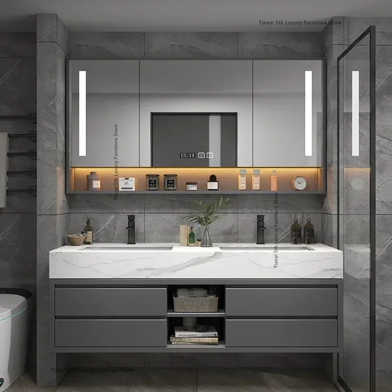 Mueble de baño minimalista nórdico, tocador moderno de lujo, espejo de baño inteligente, lavabo de maquillaje, muebles para el hogar, Arredo Bagno FYBC