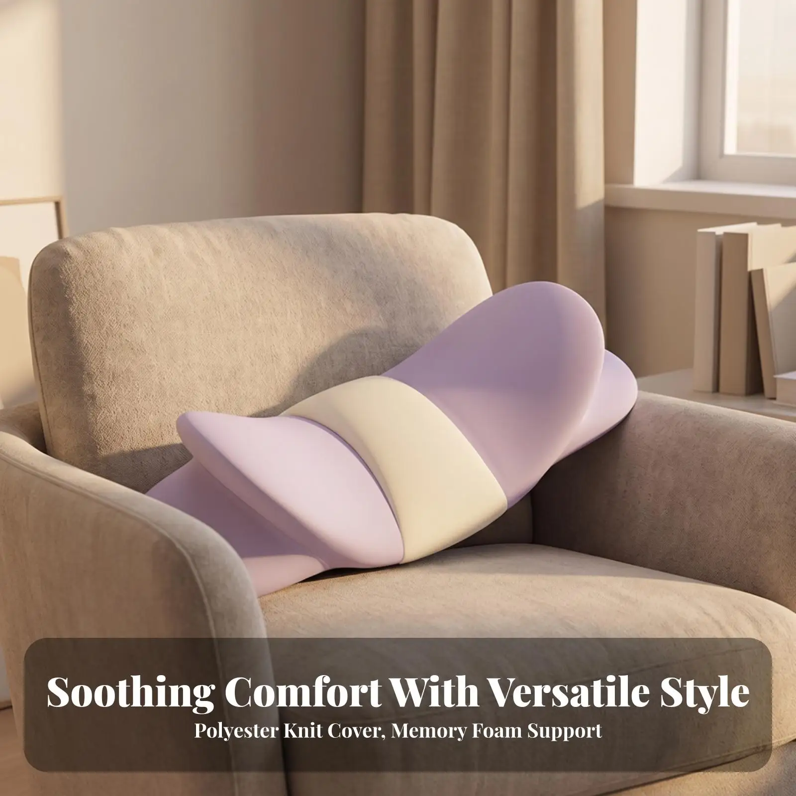 Contoured Back Support Cushion for Office Chair with High Density Memory Foam and Smooth Polyester Outer Cover