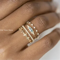 New 4 PCS/set Crystal Flower Women's Ring Set Trendy Engagement Wedding Party Famale Rings Jewelry Hand Accessories Size 5-10