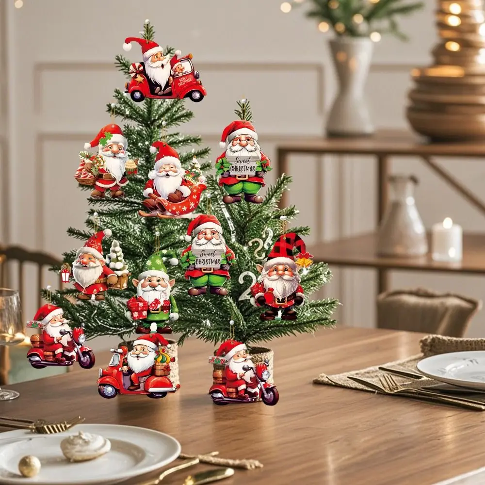 手作りのクリスマス木製ペンダント、サンタクロース、雪だるま、小さなハンギングオーナメント、クリスマスツリー、18個
