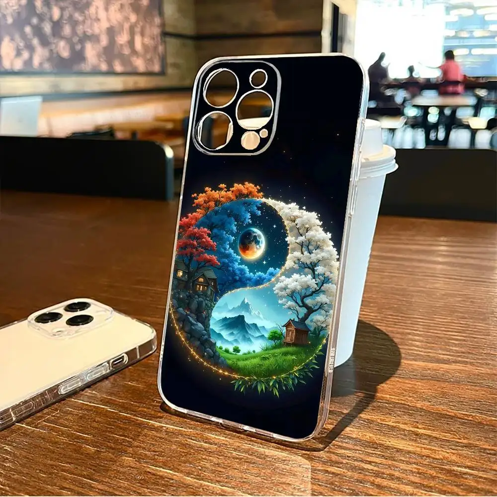 Funda de teléfono Tai Chi Moon Art Yin Yang para iPhone17,16,15,14,13,12,11 Plus,Pro Max, funda transparente suave