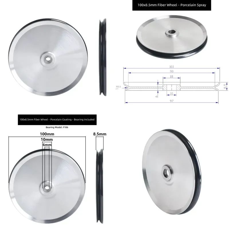 Fiber Optic Wheel 100 * 8.5mm Extruder Storage Wheel Tension Frame Wire Wheel Hard Aluminum Oxide Alloy
