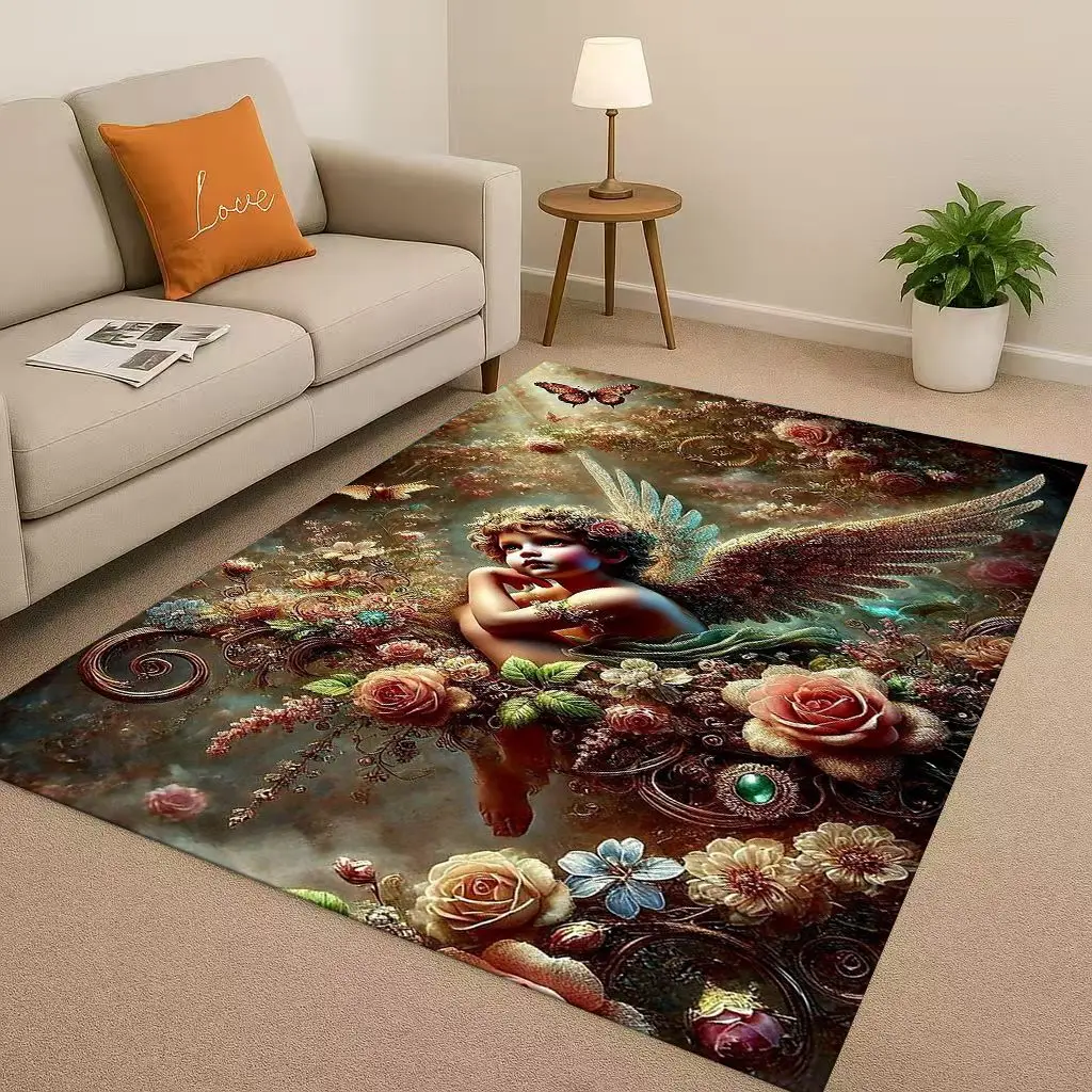 HD Luxury Baroque Angel Cupid Cartoon Living Room Non-Slip Area Rug Soft Carpet for Bedroom Sofa ,Easy Clean Home Doormat Kids