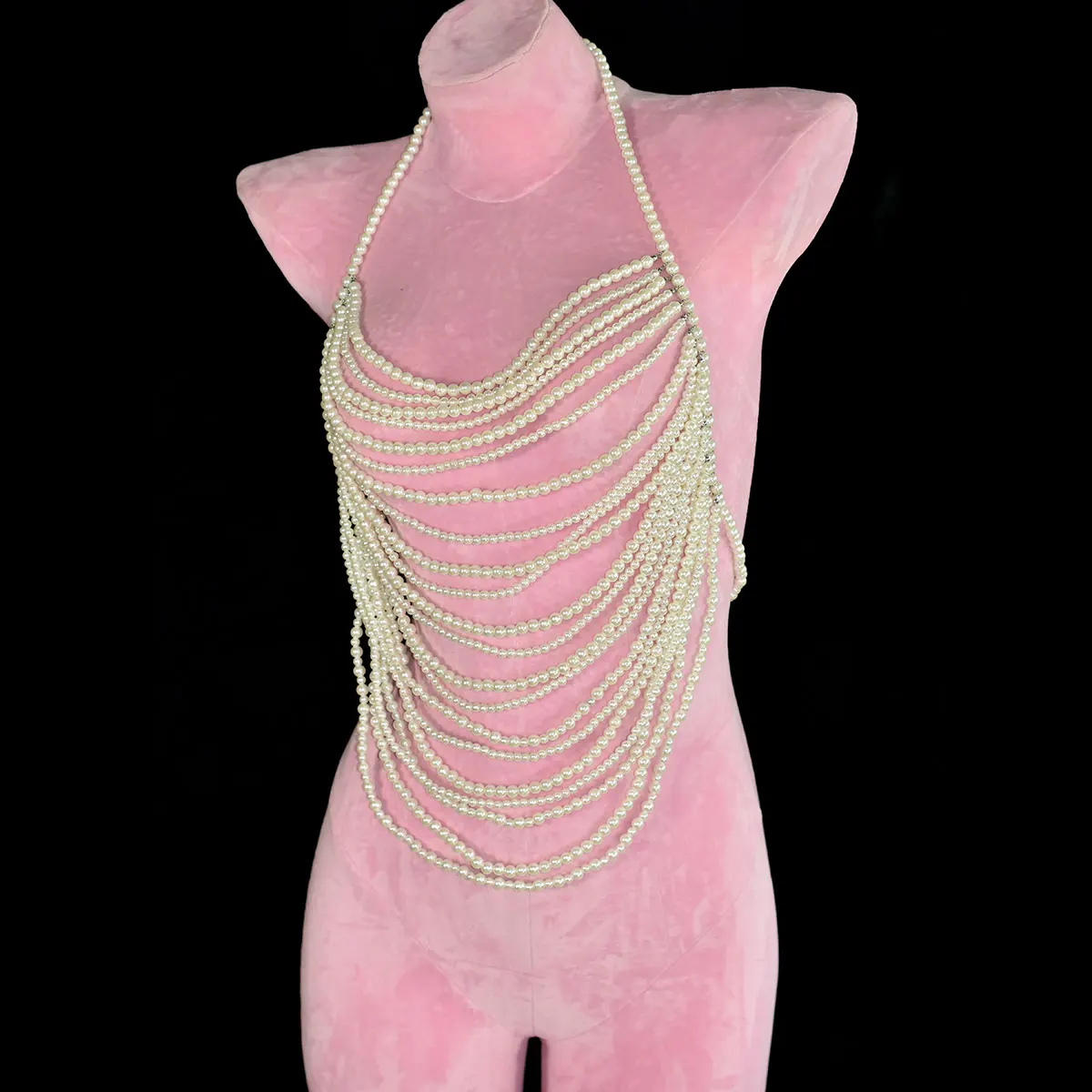 مثير الأزياء المنسوجة يدويا الخرز سيدة الجسم سلسلة شخصية متعدد الطبقات شنق الرقبة اللؤلؤ الصدرية سلسلة الشاطئ حزب بيكيني الملحقات