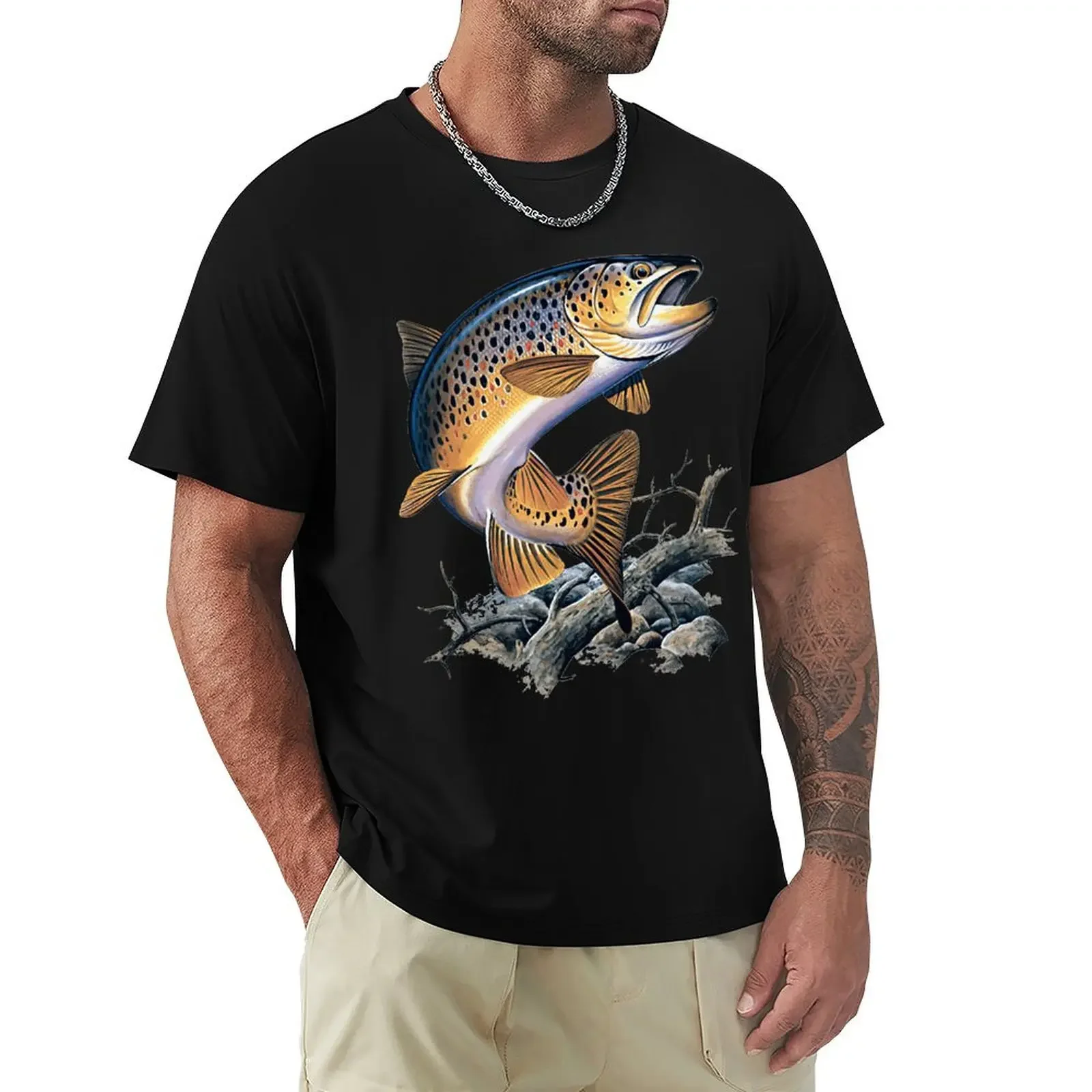 

Brown Trout Fishing T-Shirt Cool Casual Pride T Shirt Men Unisex New Fashion Tshirt Men Cotton Tees Streetwear