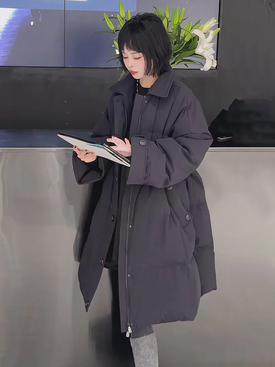 Casaco Feminino de Alta Qualidade Estilo Europeu com Cinto na Cintura, Branco, Longo, com Zíper, Comprimento Médio