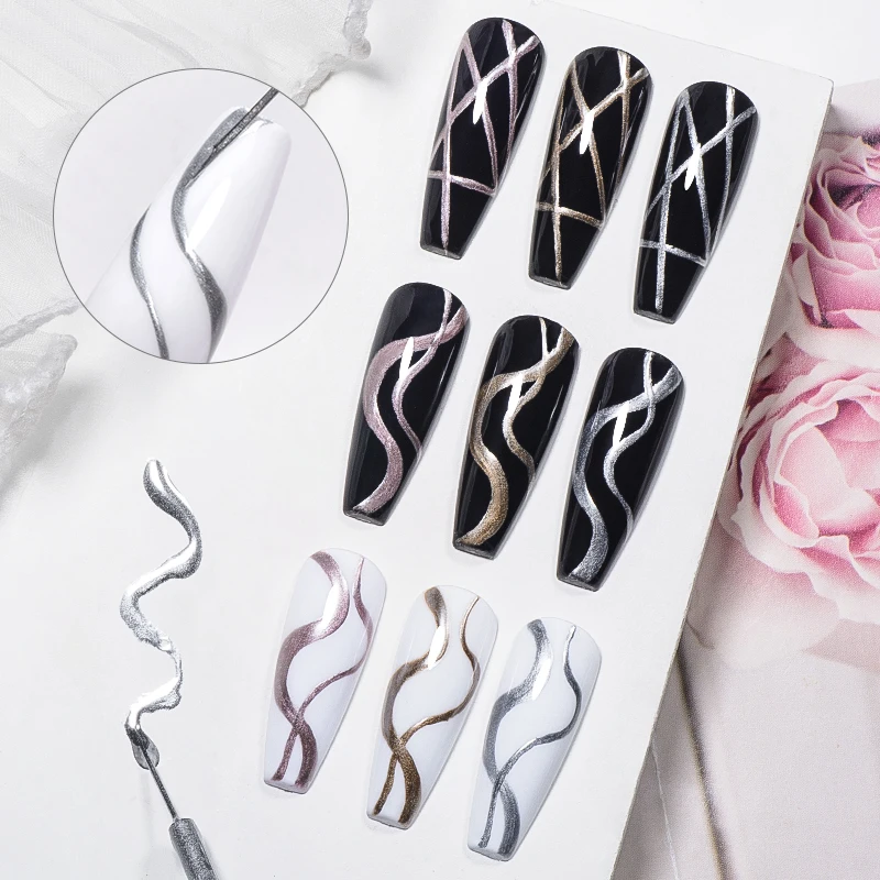 MEET ACROSS 5ml pintura metálica delineador Gel polaco Super brillante oro plata rosa espejo Gel Nail Art barniz para uñas manicura