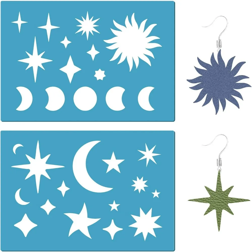 

Шаблон ювелирной формы с фазой Луны и звездой, многоразовые кожаные серьги Солнца, изготовление планеты, акриловые вырезы, трафарет для рисования