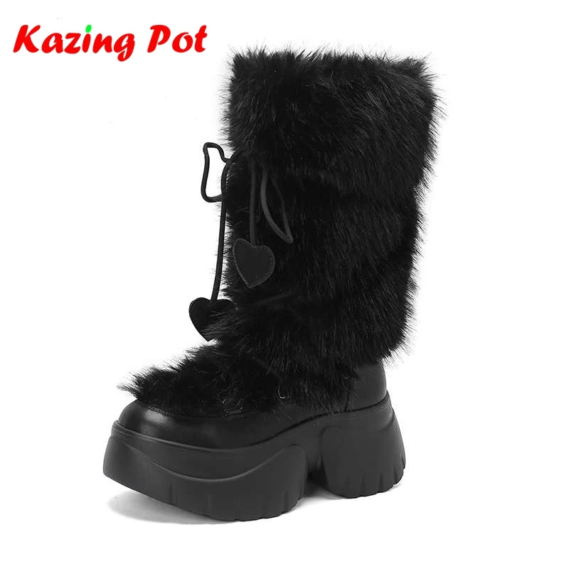 2026 Cow Split Skin Cold Resistance Thick Bottom Snow Boots Keep Warm Winter Shoes Platform Brand Fur Women Ins Mid-calf Boots