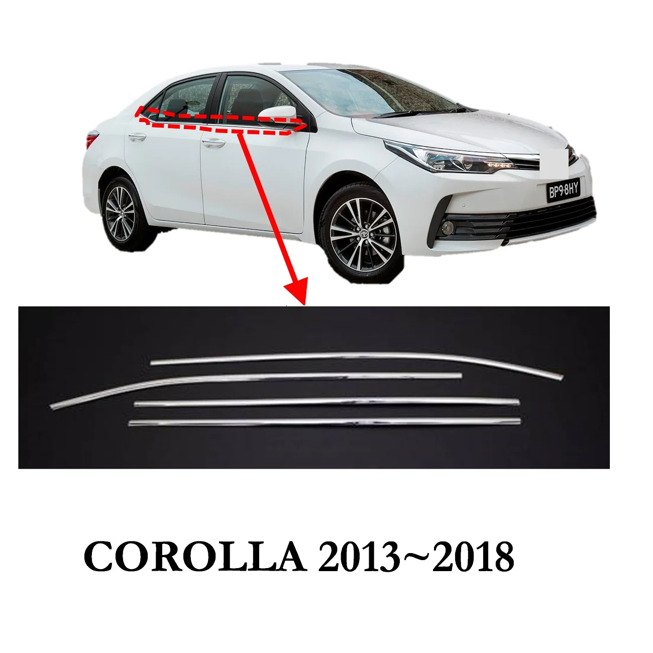 

For Toyota Corolla Chrome Door Belt Moulding 2007-2013 Stainless Steel Shiny Auto Accessories Car Parts