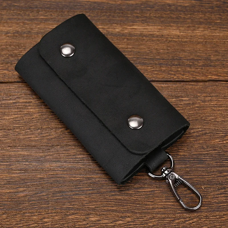 100% كريزي هورس حقيبة جلدية Keycase جلد البقر الرجال النساء مفتاح المحفظة كليب حقيبة سيارة جلد طبيعي ريترو موضة مفتاح حالات بالجملة