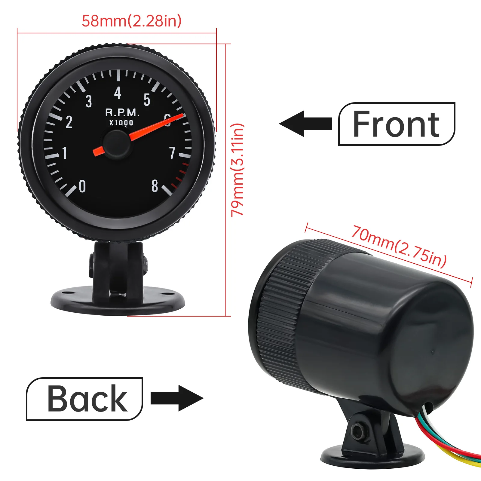 0-8000 RPM 52MM Tachometer with Gauge Holder White Backlight 2\