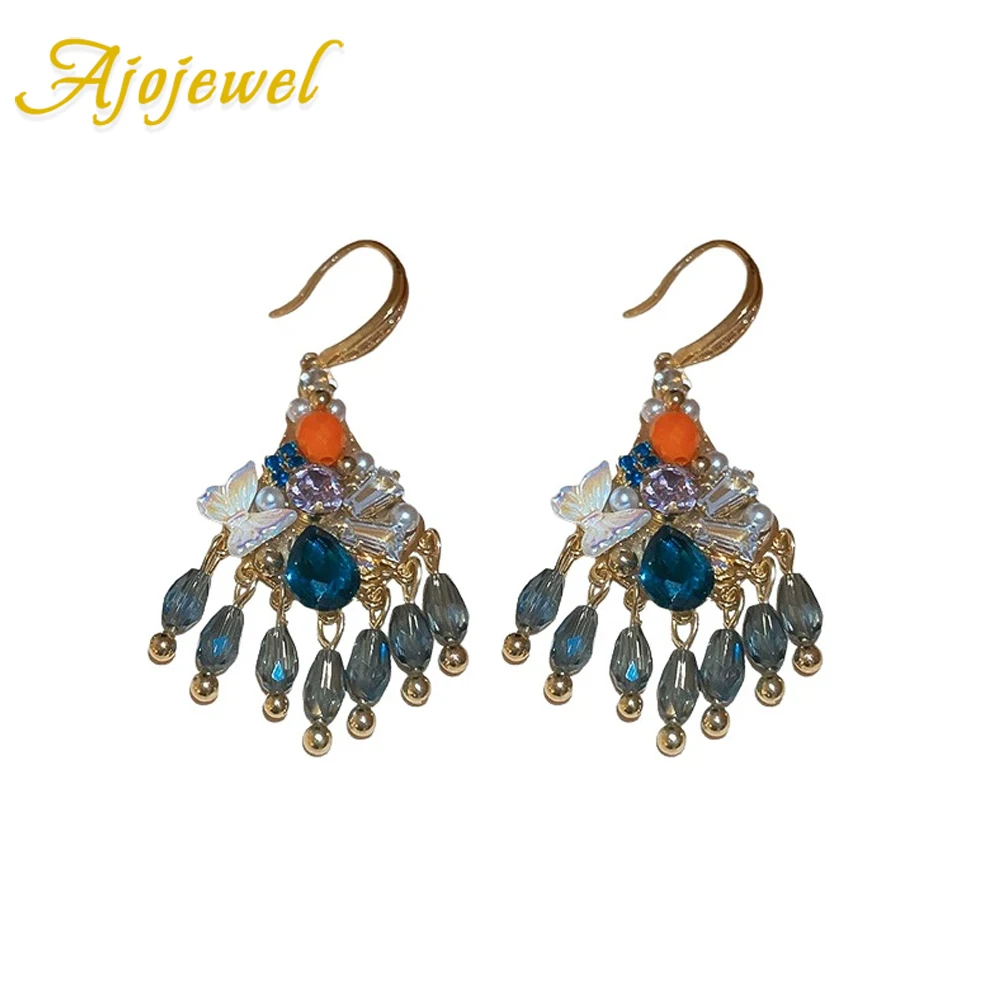 

Ajojewel Luxury Zircon Crystal Tassel Earrings Ethnic Vintage Butterfly Design Eardrops Elegant Gift Items For Women