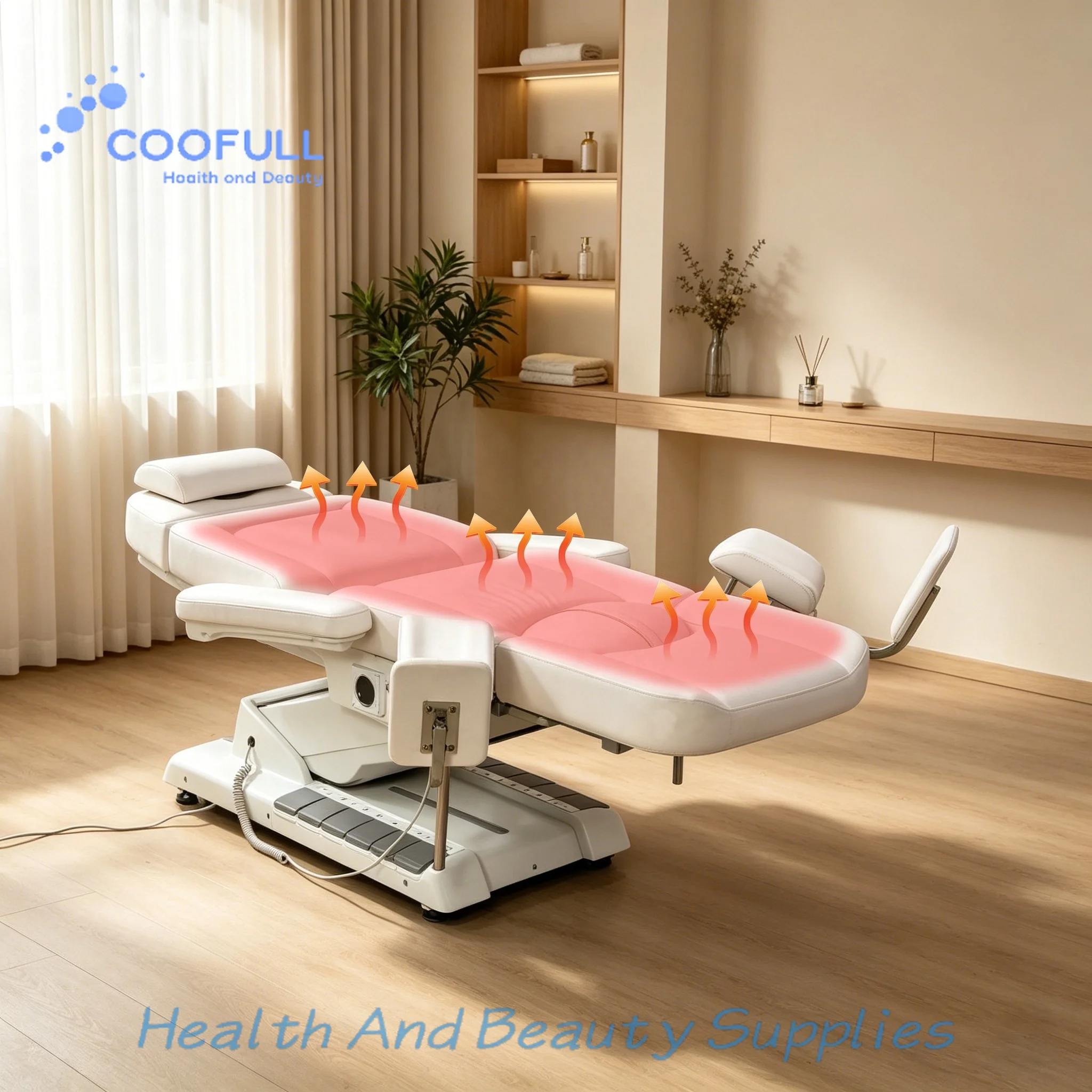Coofull Electric Medical Exam Bed Adjustable Beauty Massage Table for Clinic Salon with PU Leather