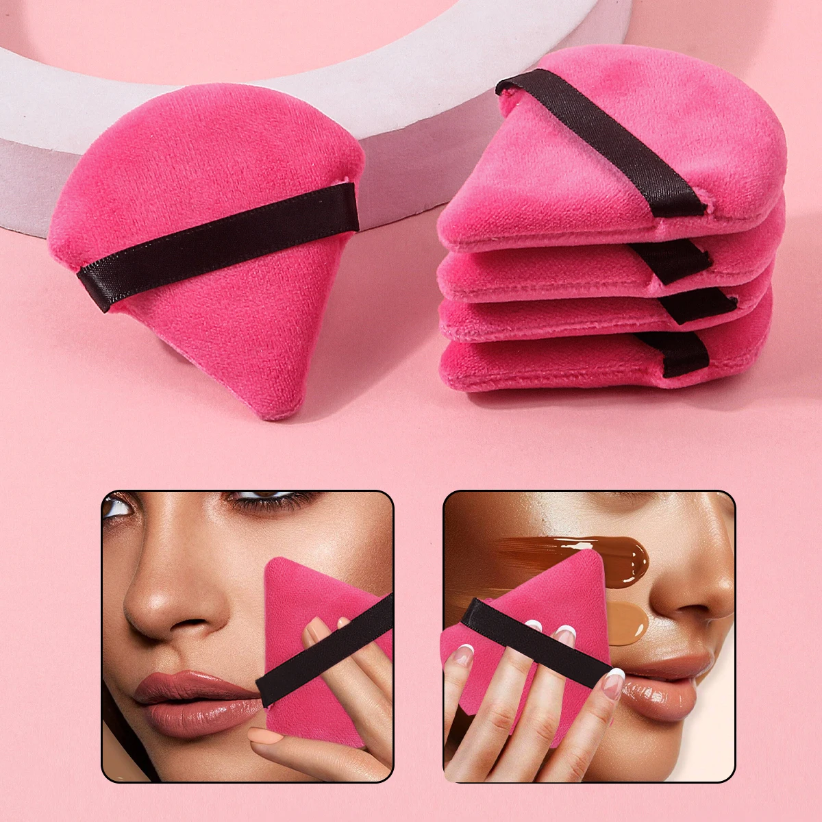 5PCS Soft Flocked Makeup Puff Set, Triangle Makeup Sponge Puff, Cosmetic Tool for Liquid, Cream & Powder Products